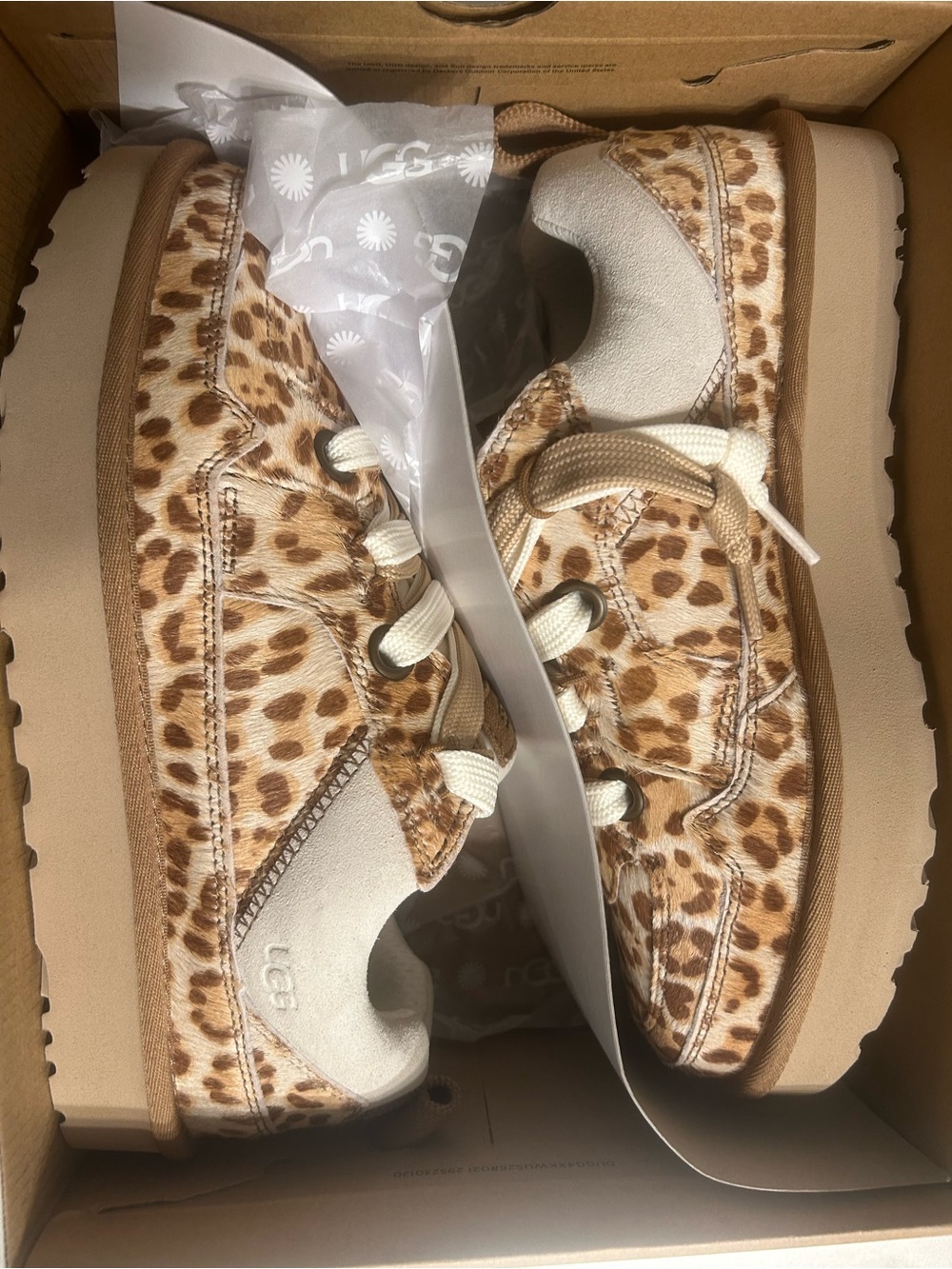 UGG Women's Leopard-Print Low-Top Sneakers in Tan and Cream